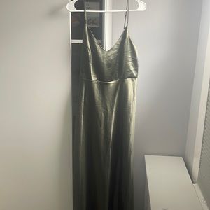 Birds grey, Jay satin, olive bridesmaid dress
